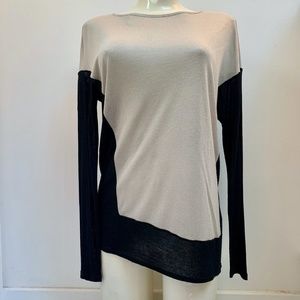 HELMUT LANG Sweater Viscose Cashmere Blend Asymmetrical Black Tan Cream Size S